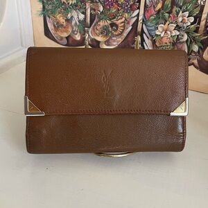 YSL Vintage Brown Leather Trifold Wallet with Internal Kisslock Coin Pocket